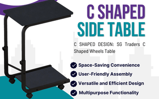 Black C shaped side table with wheels, space-saving and versatile design by SG Traders