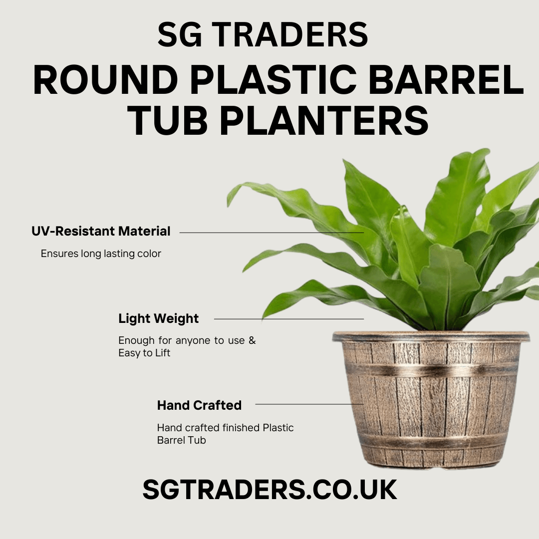 Elevate Your Garden with SG Traders' Round Plastic Barrel Tub Planters - SGTraders