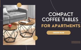 Compact wooden coffee tables with black metal frames in modern apartment living room