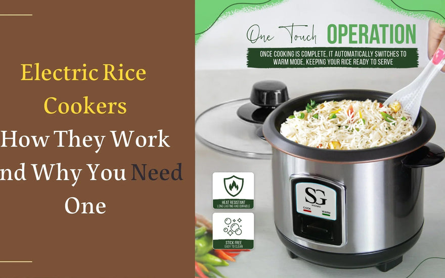 Electric rice cooker with cooked rice, heat resistant and stick free features, one touch operation