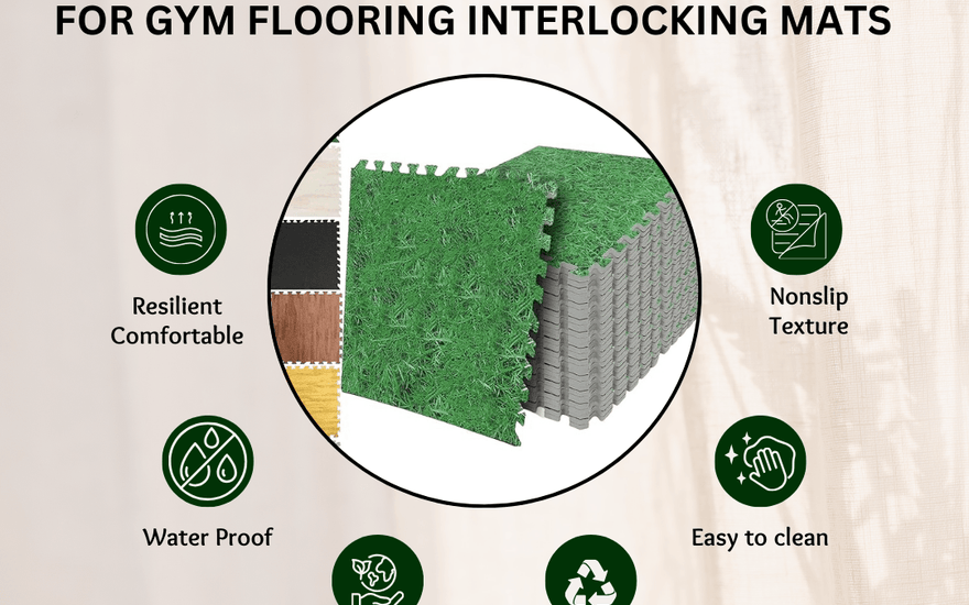 2cm premium EVA foam mats with green grass texture, interlocking gym flooring mats features waterproof, non-slip, eco-friendly