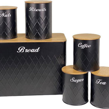 SG Traders ™  6 Pc Bread Bin Set with Airtight Bamboo Lids - - 