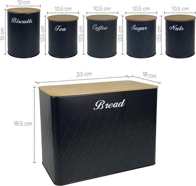 SG Traders ™  6 Pc Bread Bin Set with Airtight Bamboo Lids - - 