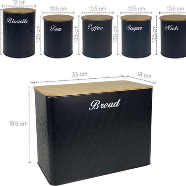 SG Traders ™  6 Pc Bread Bin Set with Airtight Bamboo Lids - - 