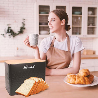 SG Traders ™  6 Pc Bread Bin Set with Airtight Bamboo Lids - - 