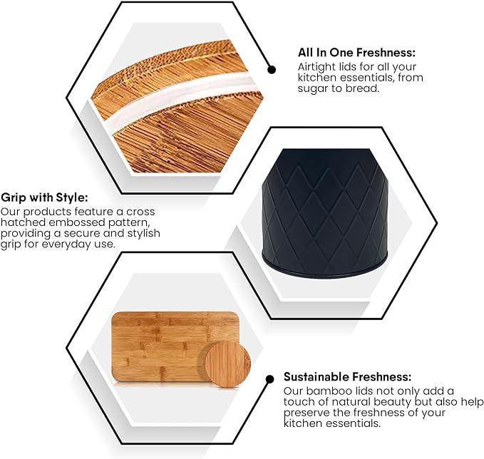 SG Traders ™  6 Pc Bread Bin Set with Airtight Bamboo Lids - - 