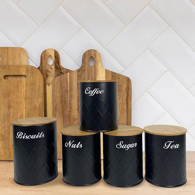 SG Traders ™  6 Pc Bread Bin Set with Airtight Bamboo Lids - - 