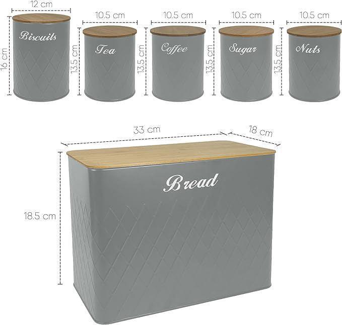 SG Traders ™  6 Pc Bread Bin Set with Airtight Bamboo Lids - - 