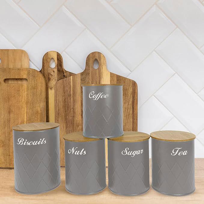SG Traders ™  6 Pc Bread Bin Set with Airtight Bamboo Lids - - 