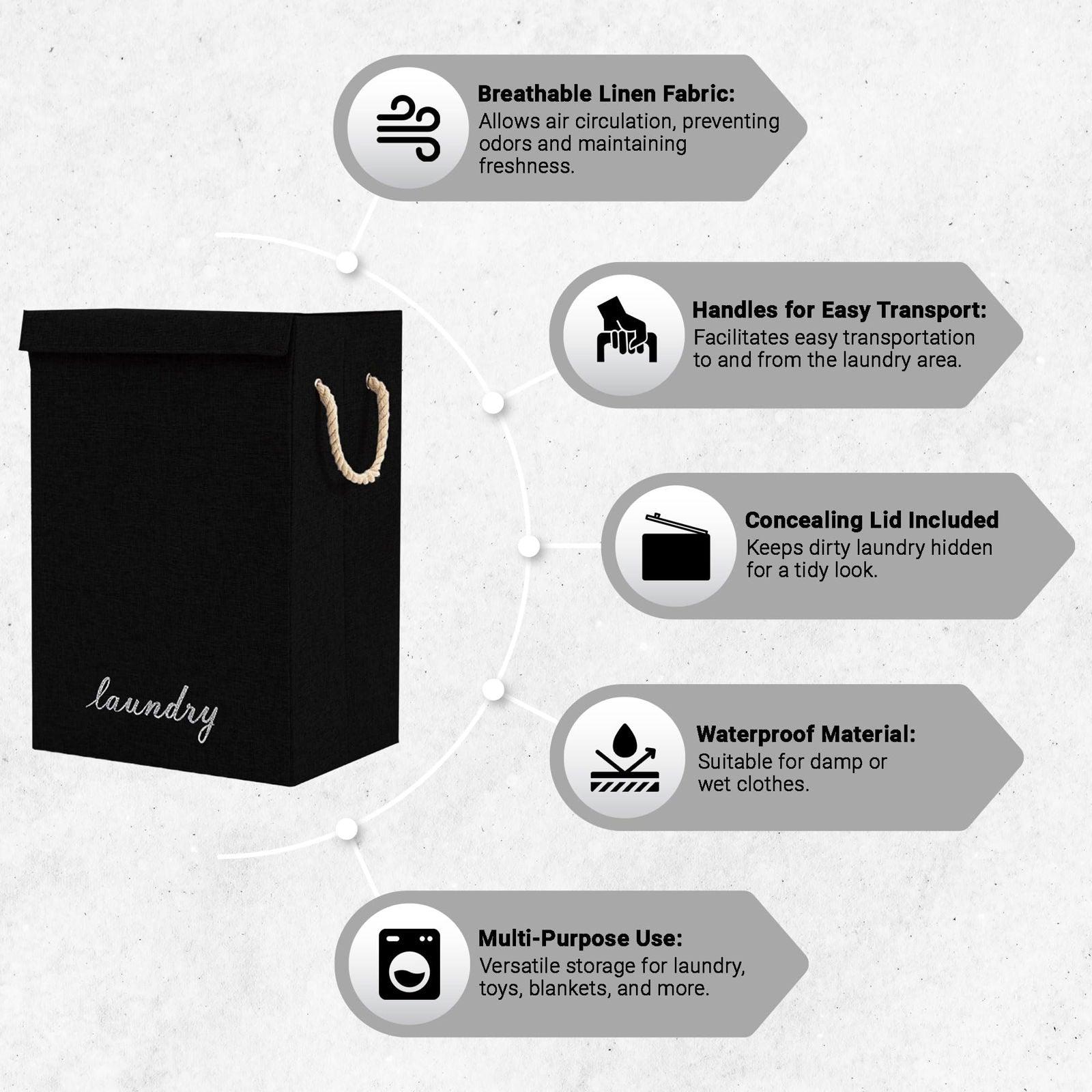 SG Traders ™ 90L Collapsible Laundry Basket with Lid - - 