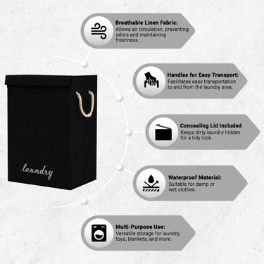 SG Traders ™ 90L Collapsible Laundry Basket with Lid - - 