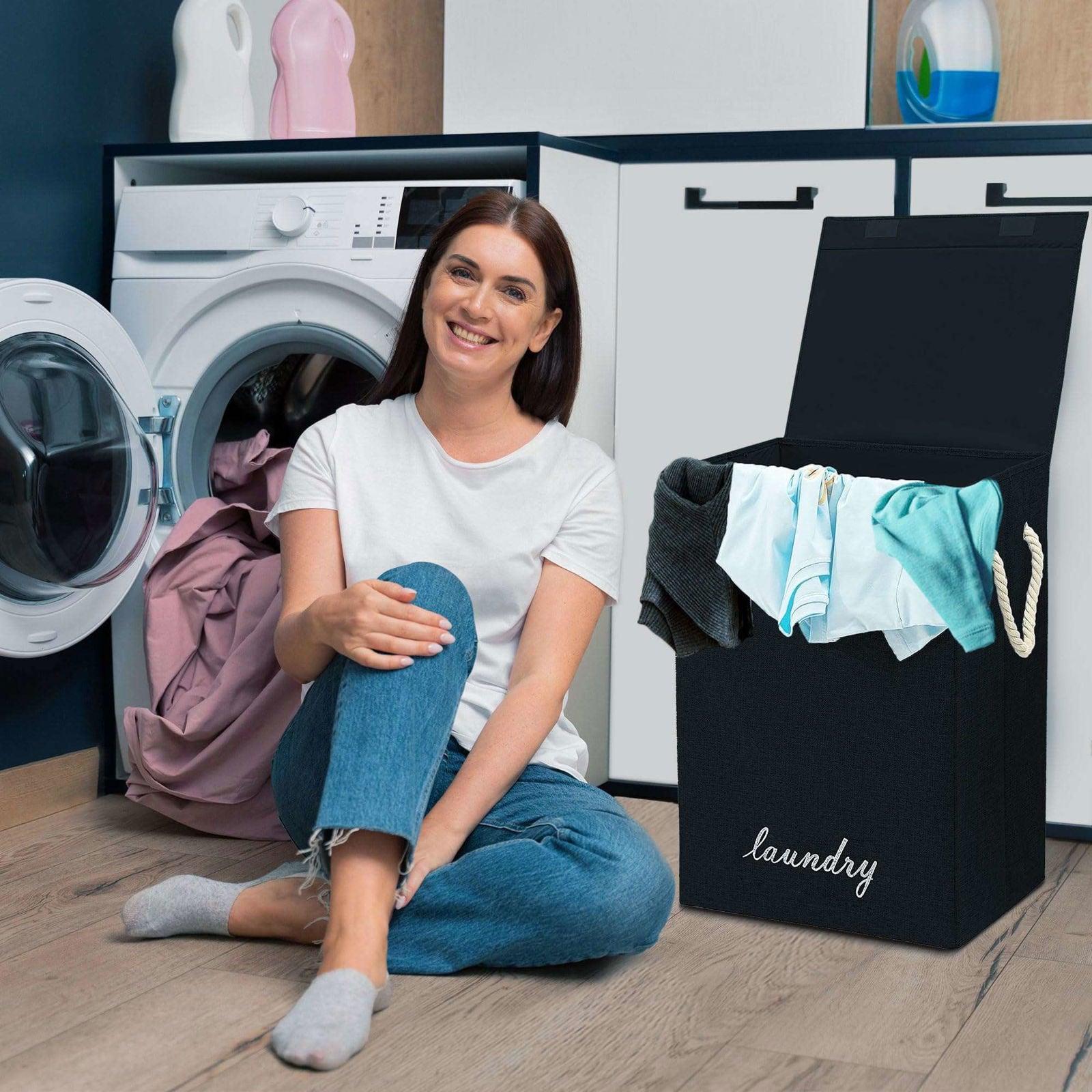 SG Traders ™ 90L Collapsible Laundry Basket with Lid - - 