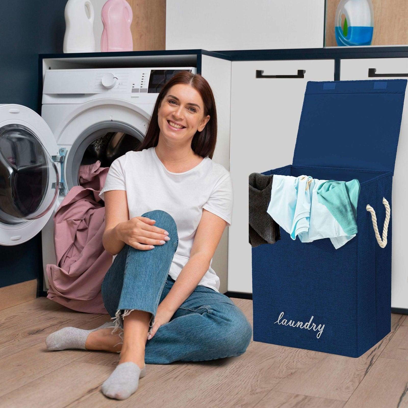 SG Traders ™ 90L Collapsible Laundry Basket with Lid - - 