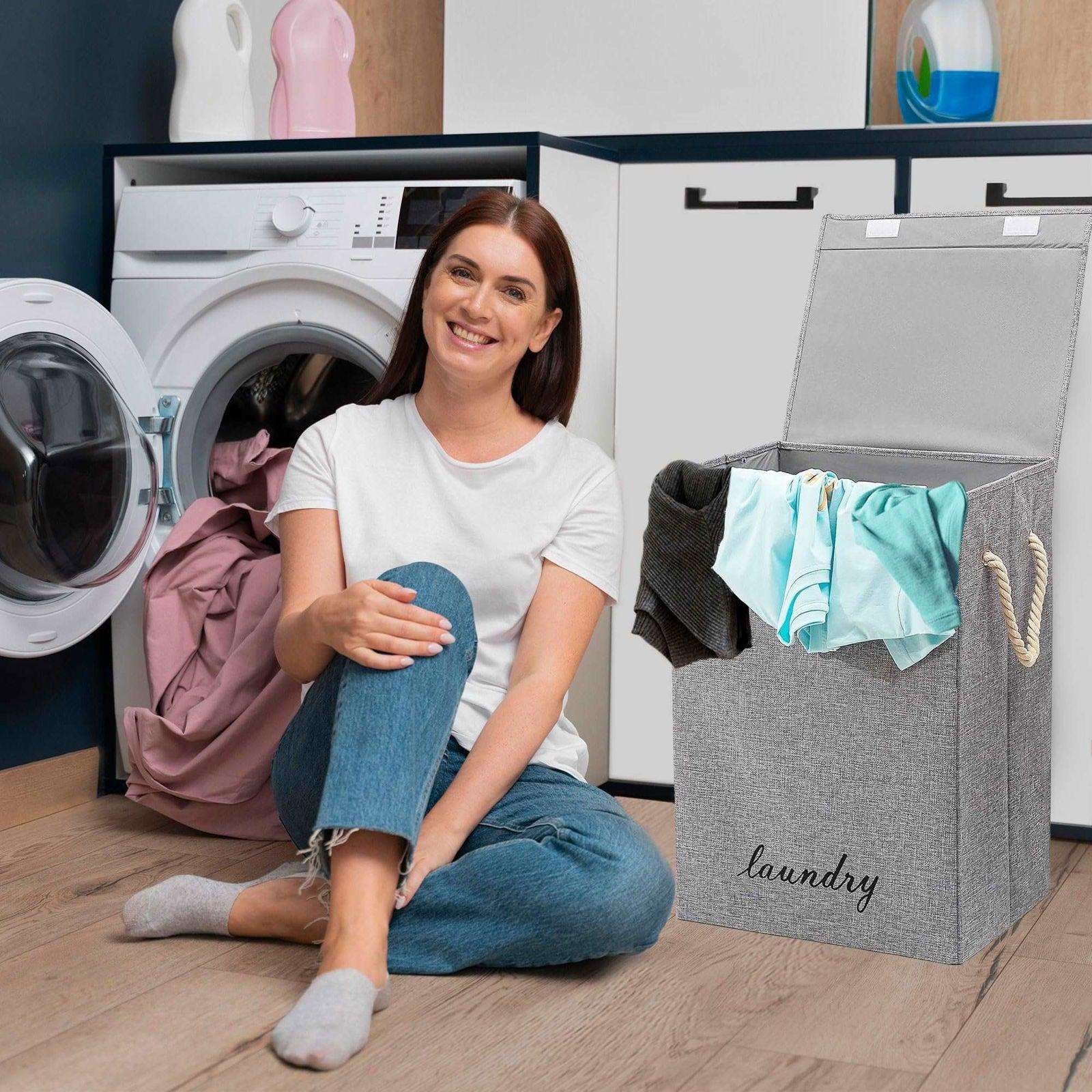 SG Traders ™ 90L Collapsible Laundry Basket with Lid - - 