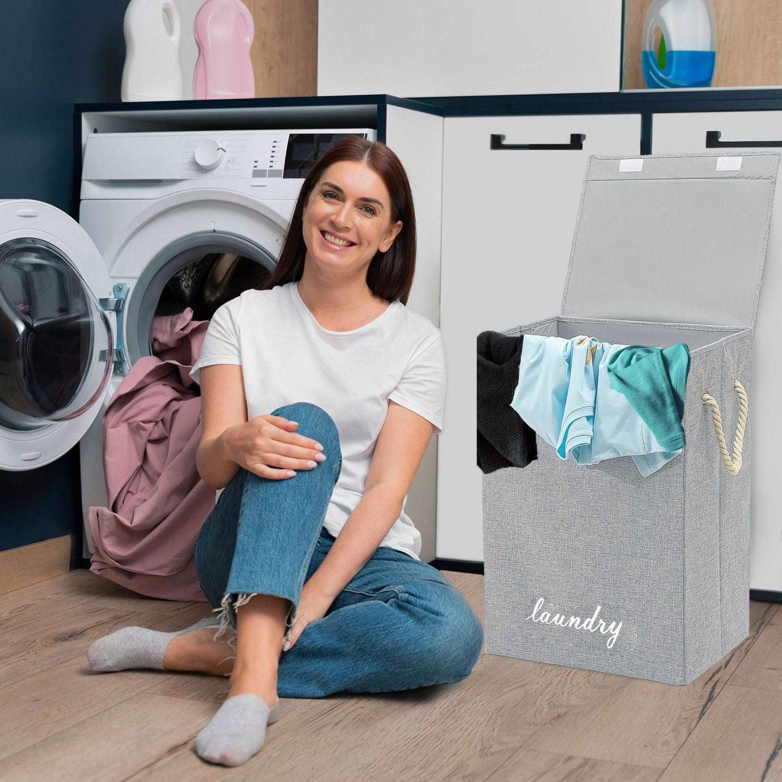 SG Traders ™ 90L Collapsible Laundry Basket with Lid - - 