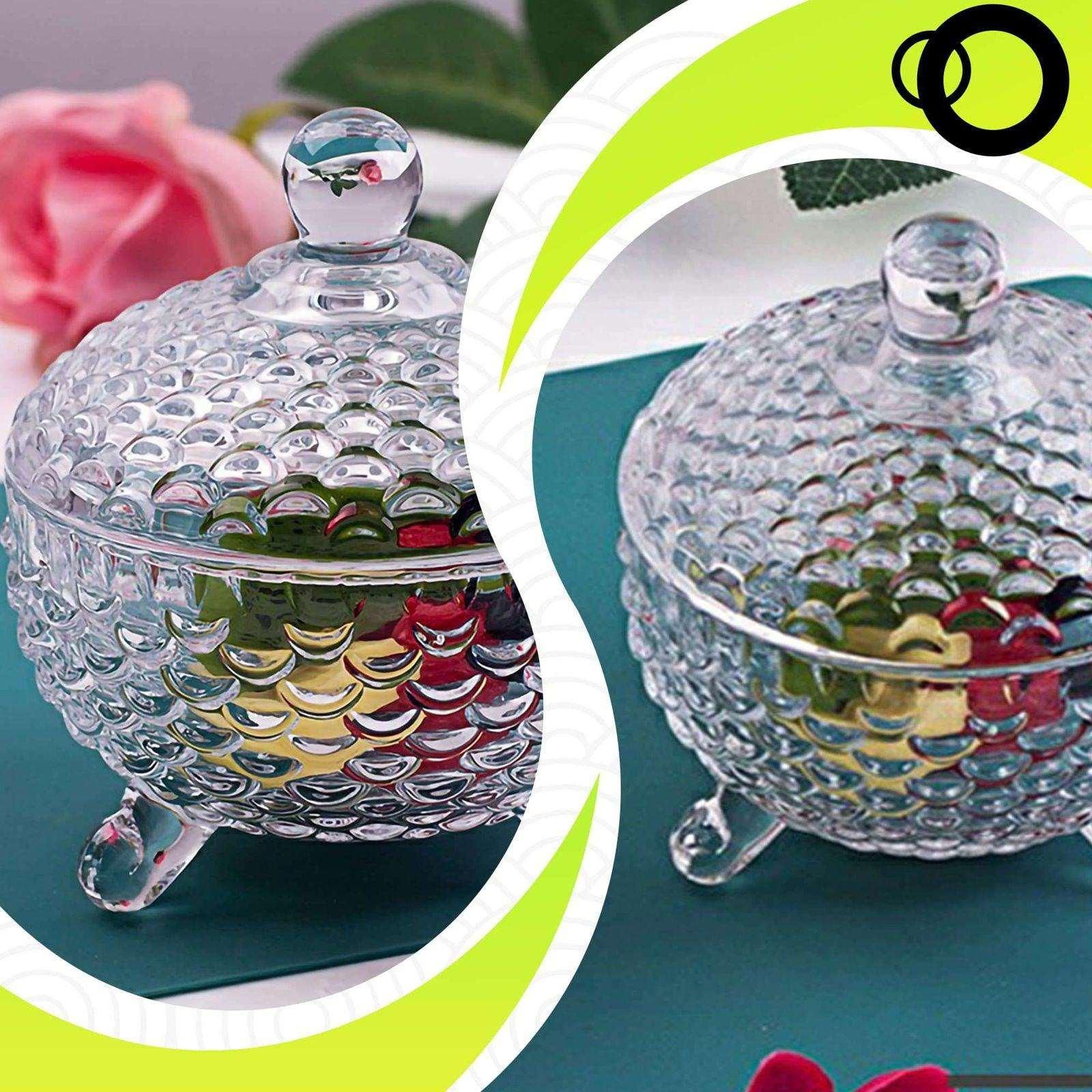 SG Traders ™ Crystal Glass Candy Jar with Lid - - 