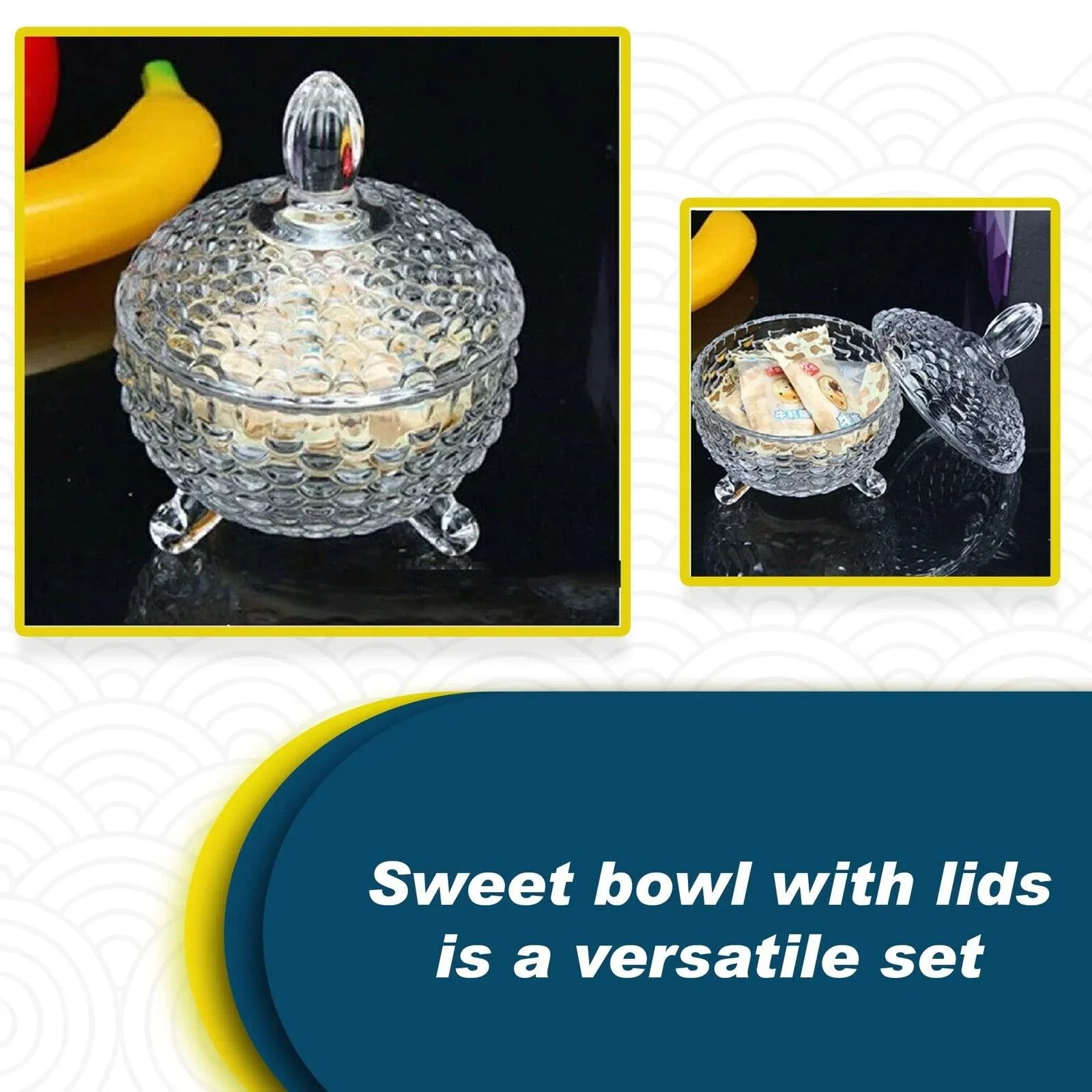 SG Traders ™ Crystal Glass Candy Jar with Lid - - 