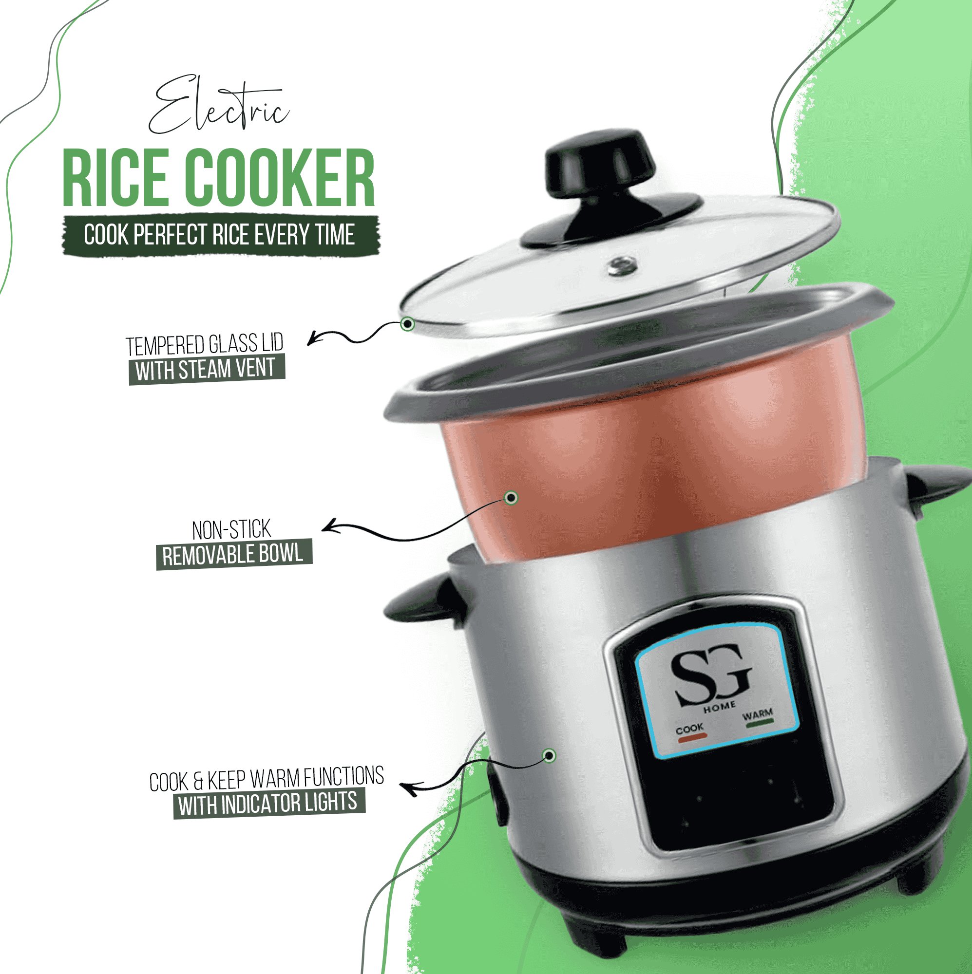 SG Traders Electric Rice Cooker with Steamer Warmer