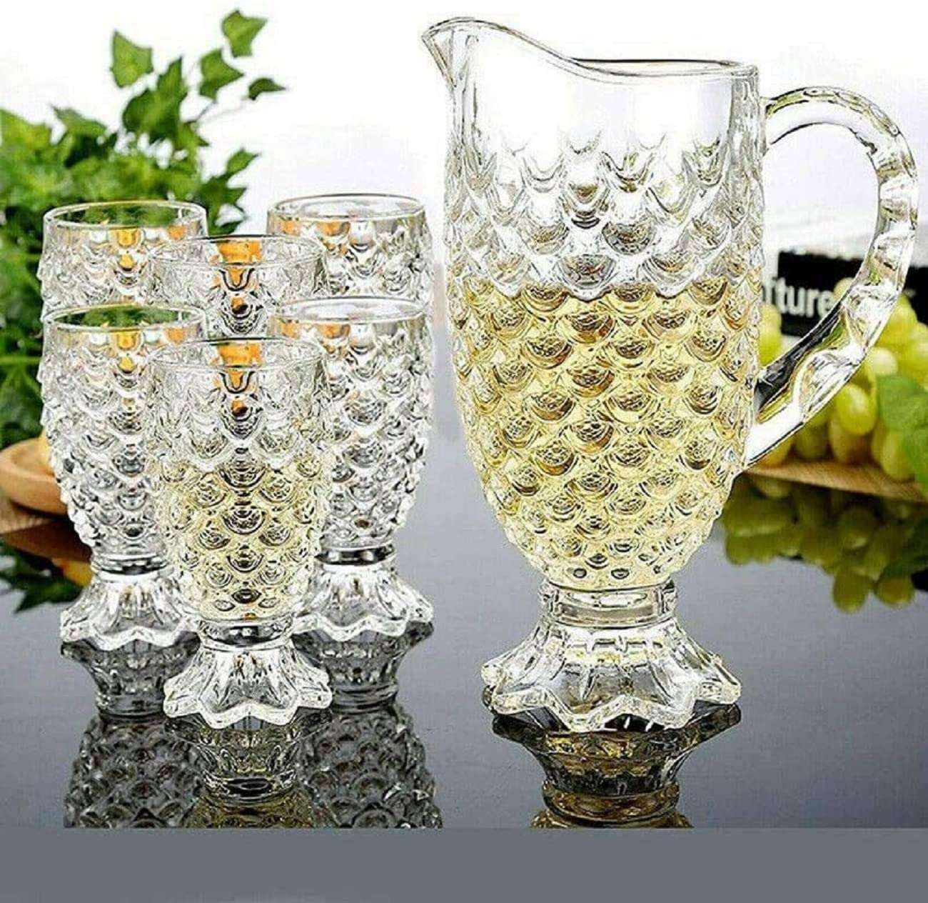 SG Traders ™ Glassware Set: 7-Piece Crystal Jug & Tumbler Collection - - 