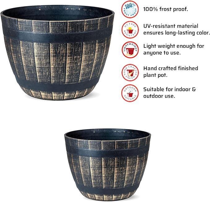 SG Traders Large Round Plastic Barrel Tub Planter - - 