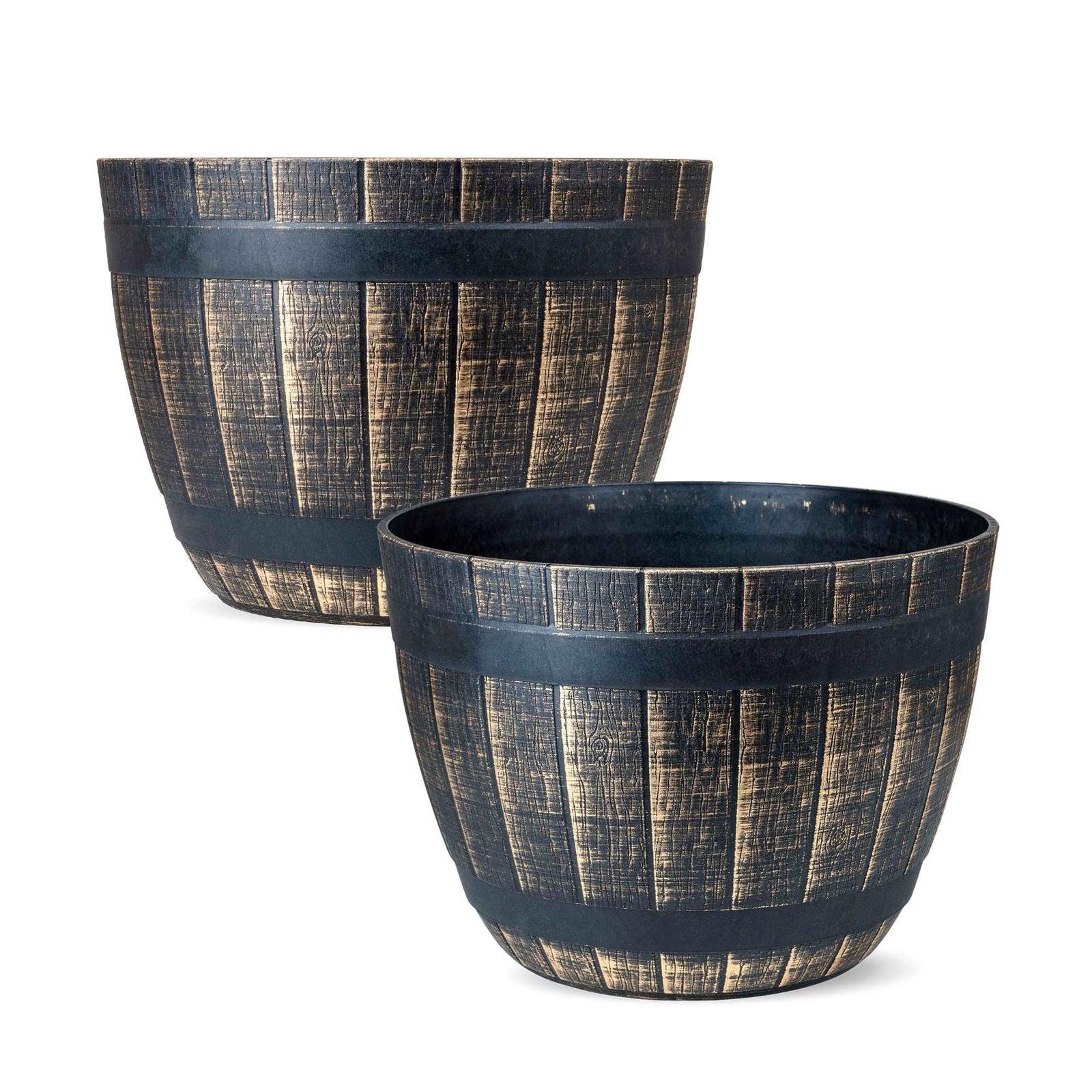 SG Traders Large Round Plastic Barrel Tub Planter - - 