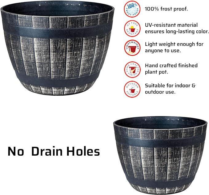 SG Traders Large Round Plastic Barrel Tub Planter - - 