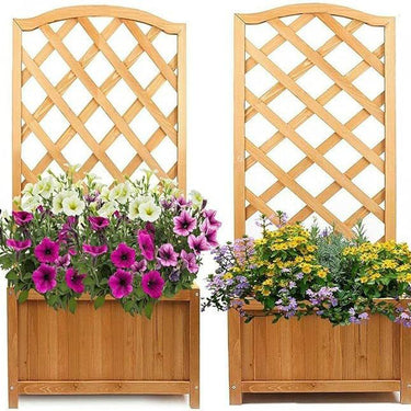 SG Traders Rectangular Wooden Planter With Lattice - - 