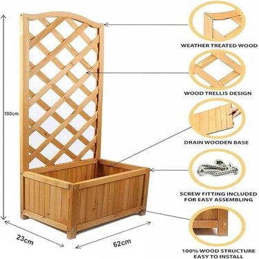 SG Traders Rectangular Wooden Planter With Lattice - - 