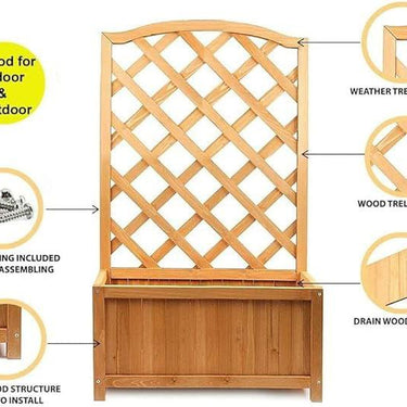SG Traders Rectangular Wooden Planter With Lattice - - 