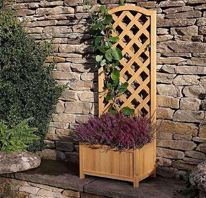 SG Traders Rectangular Wooden Planter With Lattice - - 