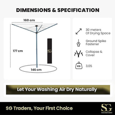 SG Traders™ Rotary Washing Line 30, 40, 45, 50 and 60m - - 