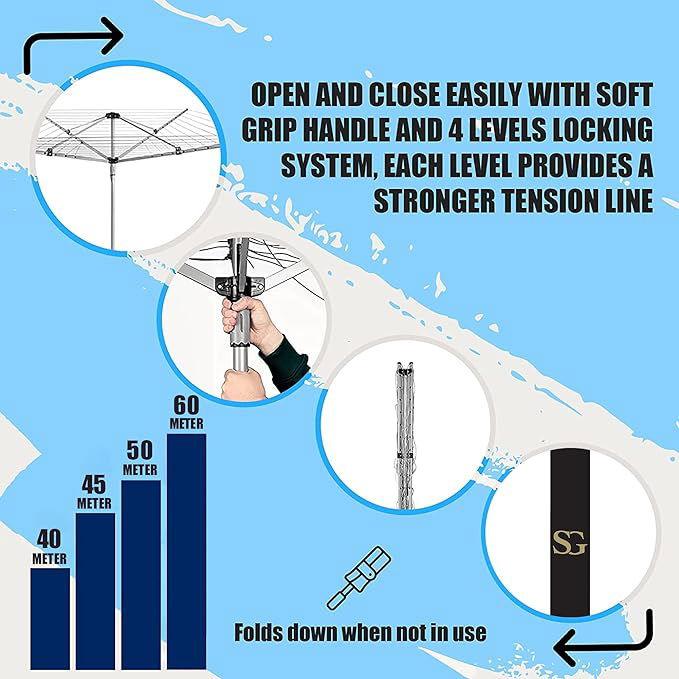SG Traders™ Rotary Washing Line 30, 40, 45, 50 and 60m - - 