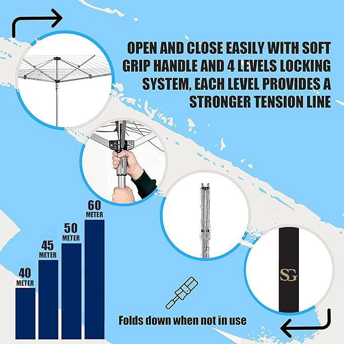 SG Traders™ Rotary Washing Line 30, 40, 45, 50 and 60m - - 