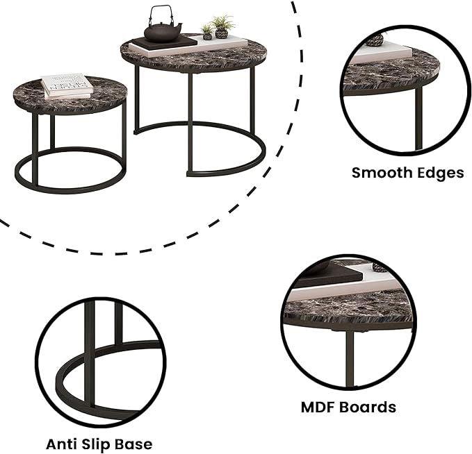 SG Traders Round Nested Coffee Table - Set of 2 - - 