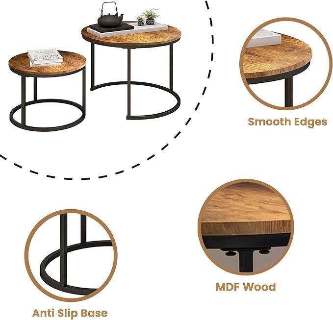 SG Traders Round Nested Coffee Table - Set of 2 - - 