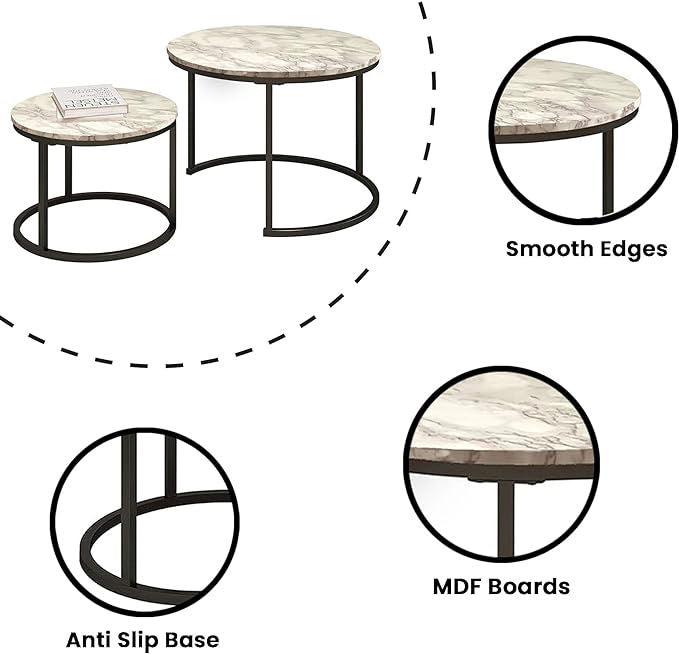 SG Traders Round Nested Coffee Table - Set of 2 - - 