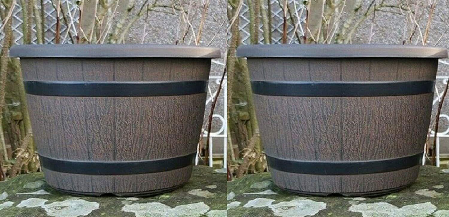 SG Traders™ Round Plastic Barrel Tub Planters - - 