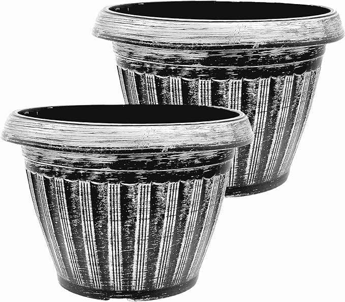 SG Traders Round Rippled Outdoor Garden Planters - - 