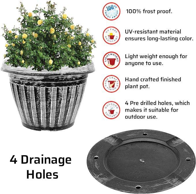 SG Traders Round Rippled Outdoor Garden Planters - - 