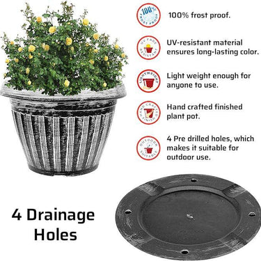 SG Traders Round Rippled Outdoor Garden Planters - - 