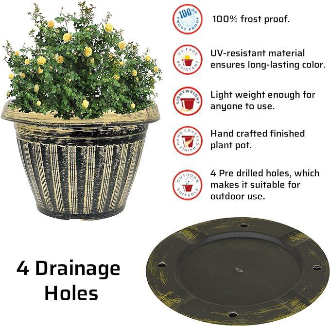 SG Traders Round Rippled Outdoor Garden Planters - - 