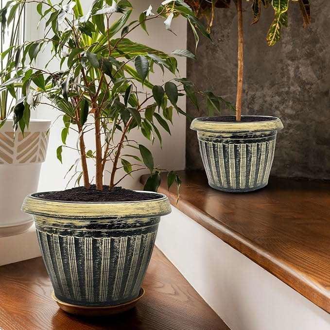 SG Traders Round Rippled Outdoor Garden Planters - - 
