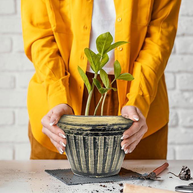 SG Traders Round Rippled Outdoor Garden Planters - - 