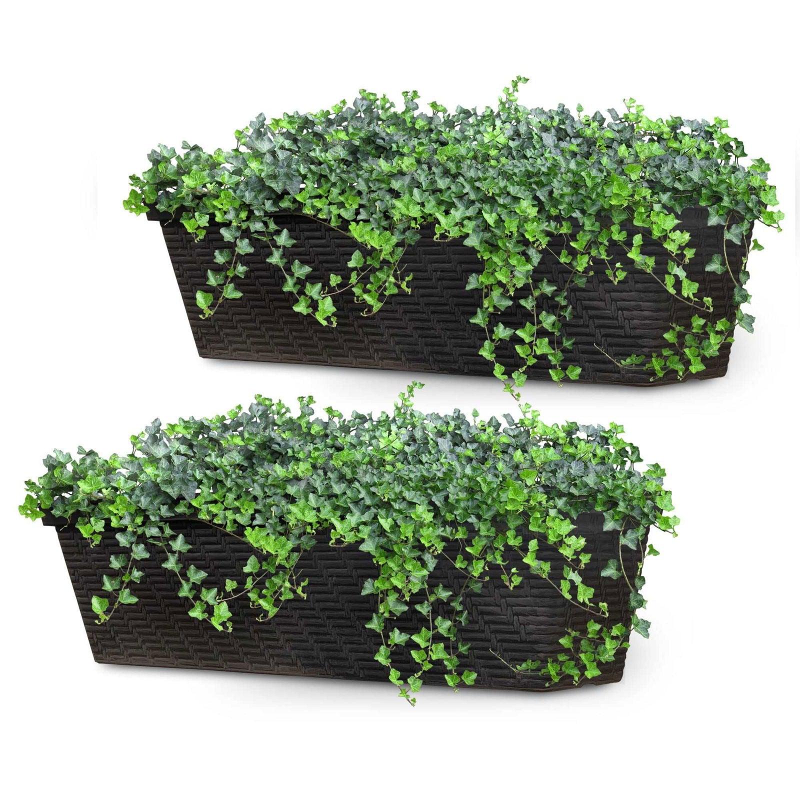 SG Traders™ Set of 2 Rattan Flower Troughs for Balcony and Garden - - 