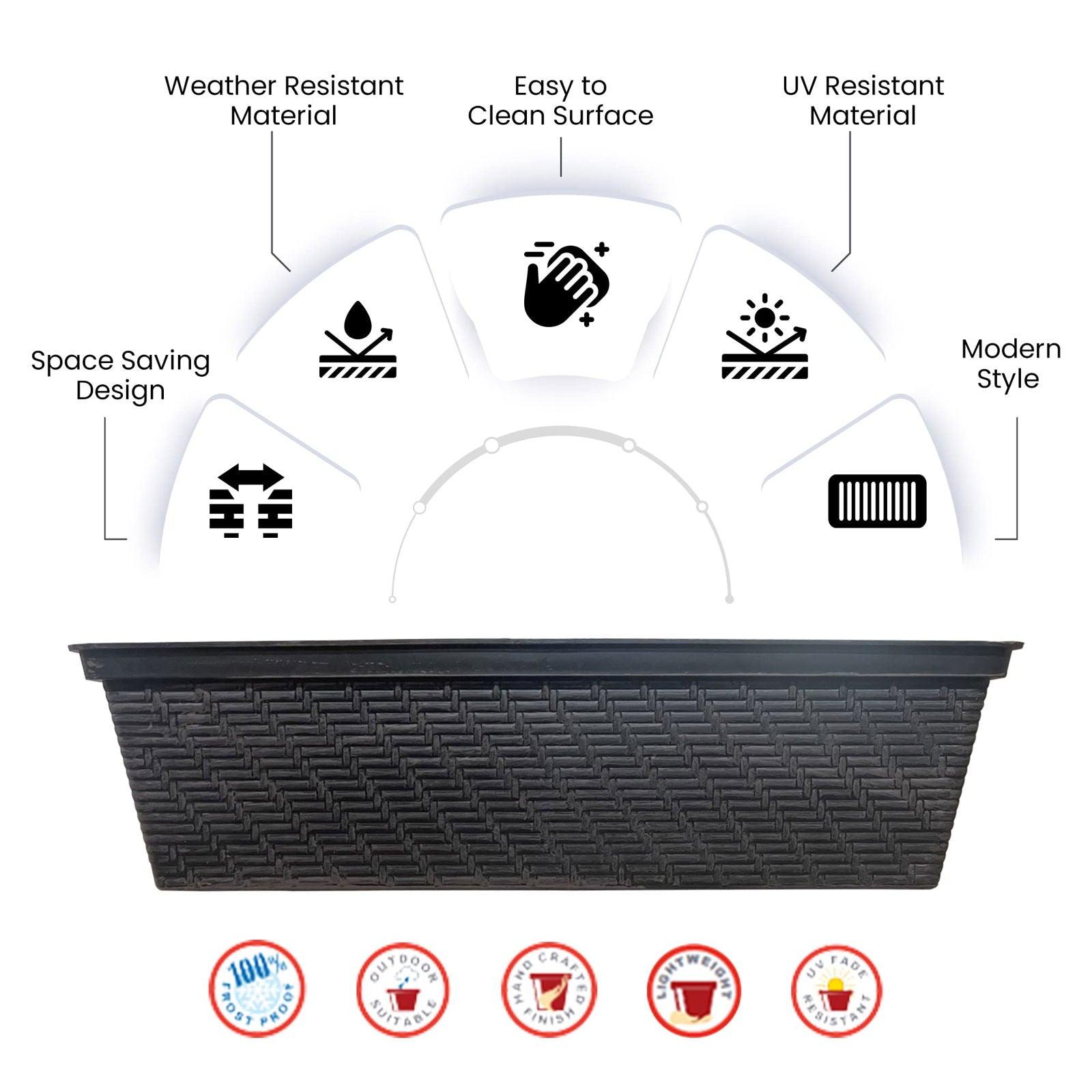 SG Traders™ Set of 2 Rattan Flower Troughs for Balcony and Garden - - 