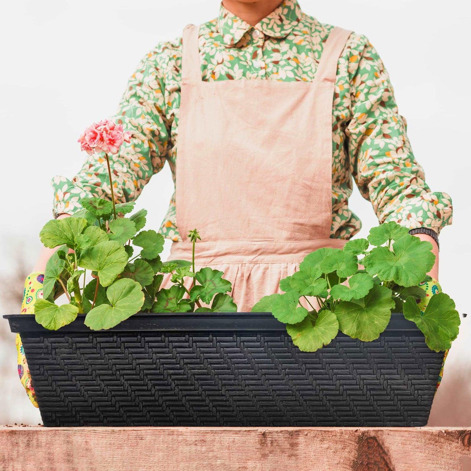 SG Traders™ Set of 2 Rattan Flower Troughs for Balcony and Garden - - 