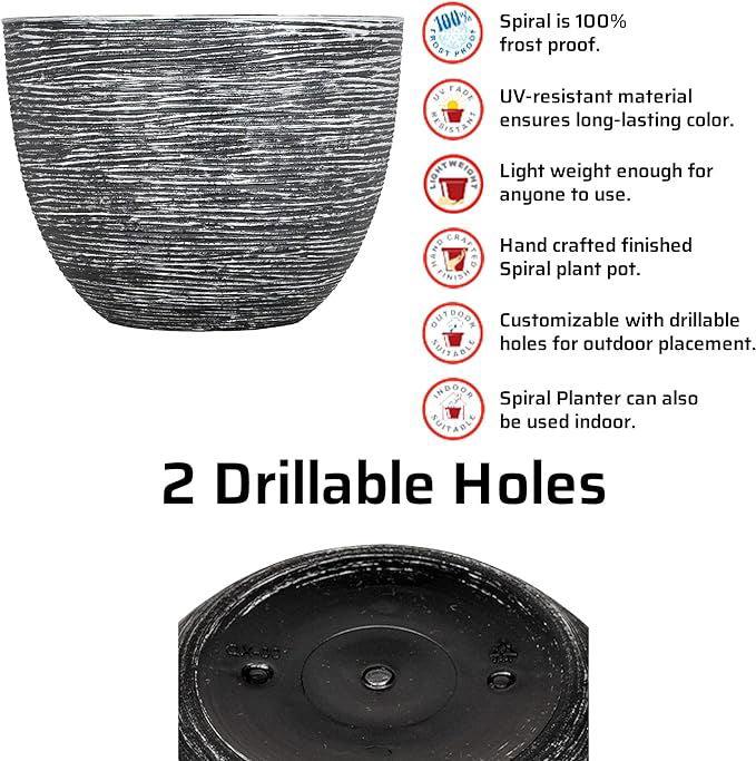 SG Traders ™ Silver 41cm Large Round Plastic Spiral Garden Plant Pot - - 