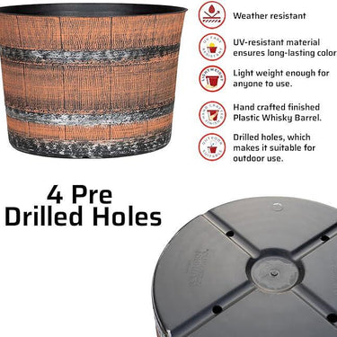 SG Traders™ Whisky Barrel Brown Garden Planter - - 