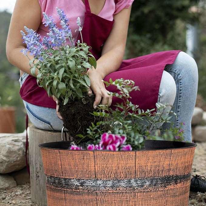 SG Traders™ Whisky Barrel Brown Garden Planter - - 