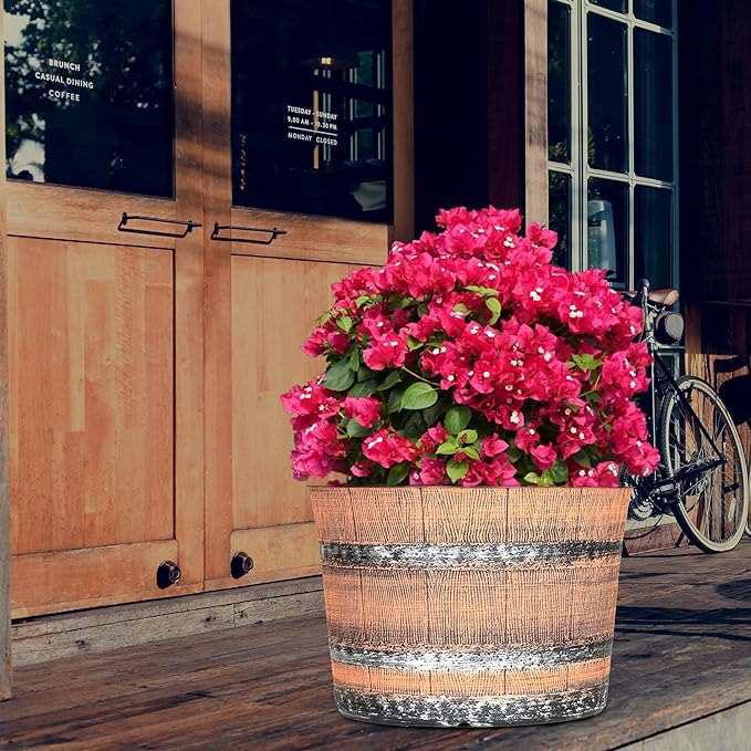SG Traders™ Whisky Barrel Brown Garden Planter - - 